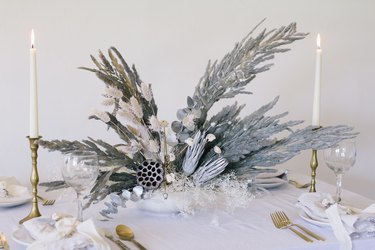 Metallic silver modern holiday centerpiece