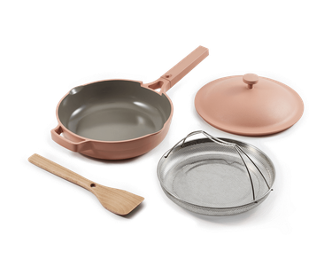 ceramic cookware set with one pan and lid from Our Place