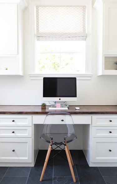 white home office idea with computer on desk