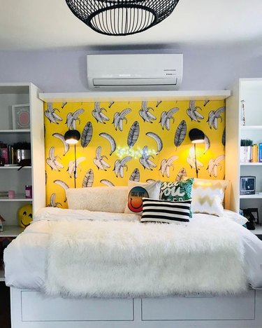 headboard covered in removable wallpaper