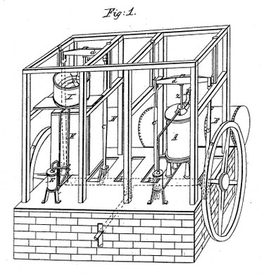 Schematic of Dr. John Gorrie's ice cooling machine, c. 1851