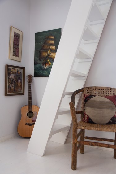 white ladder-like stairs for small space