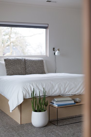Minimalist bed with plant at end