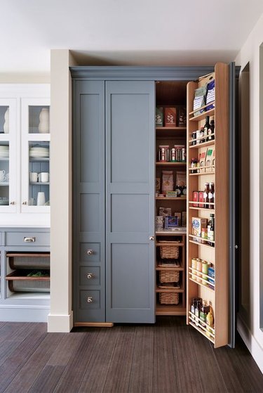 organized small pantry closet with door storage