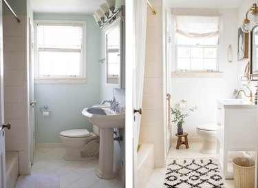 Before and after of DIY bathroom makeover with Walmart products