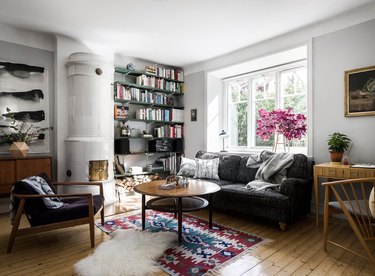 small living room idea for storage with floor-to-ceiling open shelving