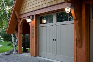 gray tongue and groove craftsman style garage doors