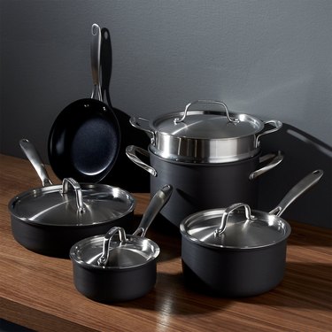 black ceramic pots and pans set from cuisinart