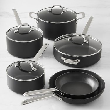 Black and silver ceramic cookware set from Williams Sonoma