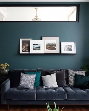 blue living room color idea  with modern styling