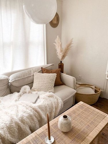 beige living room color idea with bohemian details