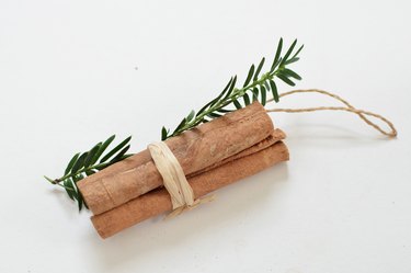 Cinnamon sticks and fresh rosemary ornament DIY.