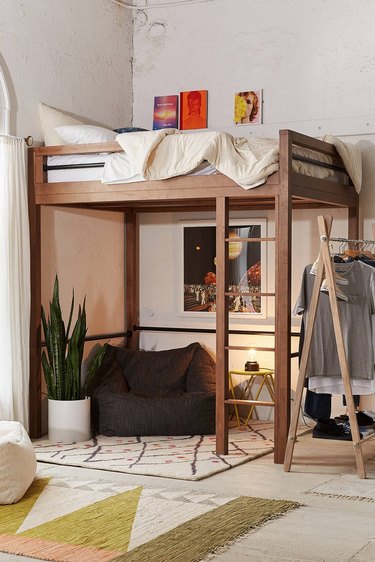small bedroom idea with boho bunkbed and reading nook below