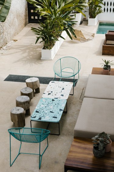 patio with terrazzo tables