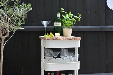 IKEA cart used as an outdoor drinks station.