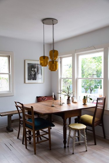 dining room space in a craftsman house with wood furniture and neutral walls