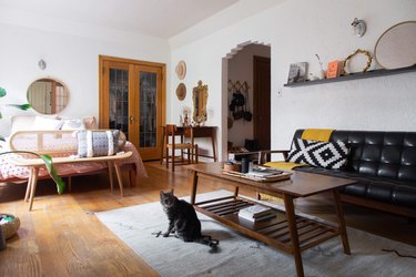 Bedroom with couch and coffee table