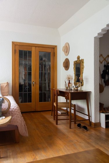 Wood and glass closet doors