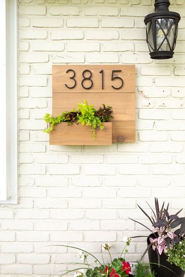 DIY house number sign with built-in planter