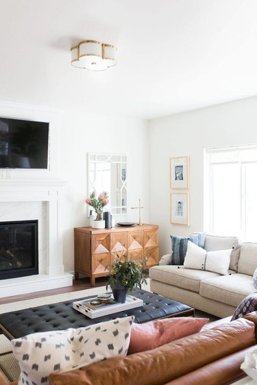 contemporary living room lighting idea with flush-mount lighting