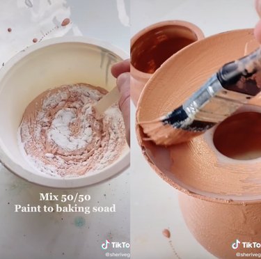 side by side image of TikTok video showing how to make terracotta pots