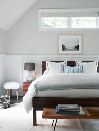 greige bedroom color idea with board and batten wainscoting