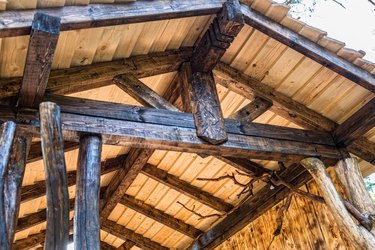 Wooden roof beam. timber frame construction.