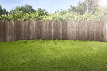 Wooden fence on green garden