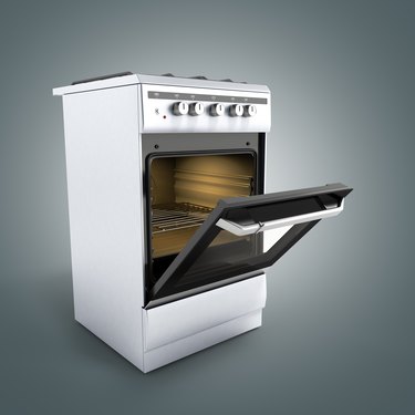 open gas stove 3d render on grey background