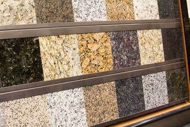 Granite sample display at a home improvement store