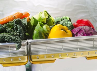 vegetables in retro refrigerator bin