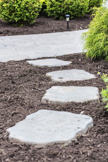 New Pine Bark Mulch Landscaped Footpath Flagstones