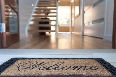 Close up of a welcome mat in an inviting house