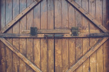 Old wood door with metal handle