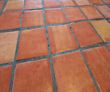 Saltillo Tile Mexican Floor Background, Full Frame. Copy Space