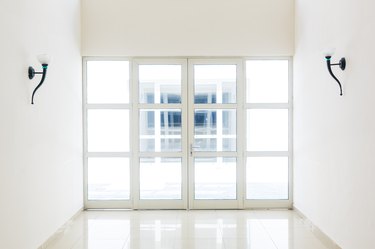 empty closed door, white glass door