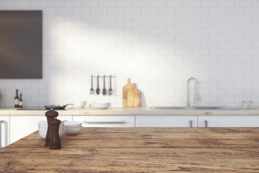Empty wooden kitchen counter