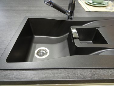 Synthetic black composite granite kitchen sink with single bowl / basin