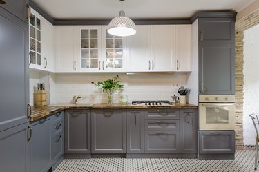 modern grey and white wooden kitchen interior