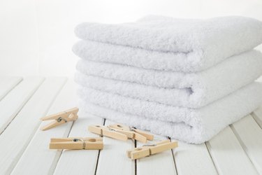 Bath towels and wooden clothespins
