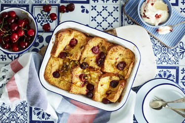 Cherry bread and butter pudding