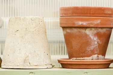 Old fashioned ceramic clay vases bowls