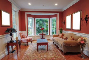 Living room interior with bay window.
