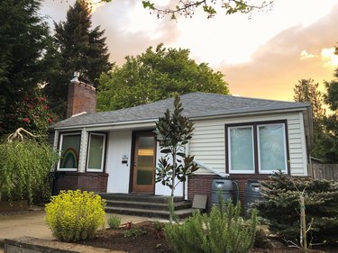 Straight on shot of a mid century bungalow 1940’s style home in Portland, OR