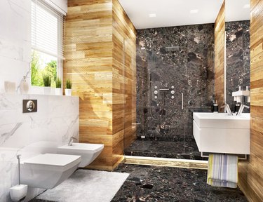 Modern bathroom with large shower and window