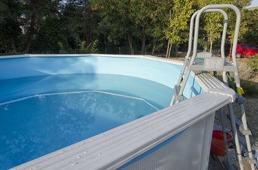 Metal frame swimming pool ready for a bath