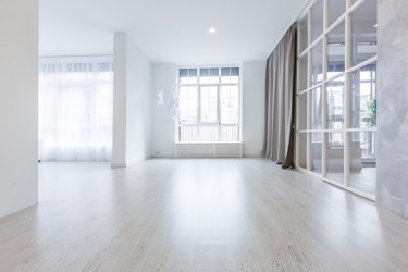 terrace windows in new apartment with wooden floor