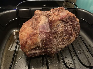 Roasted prime rib roast in the roaster