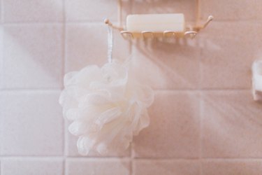 Loofah Hanging in Shower Under Bar of Soap