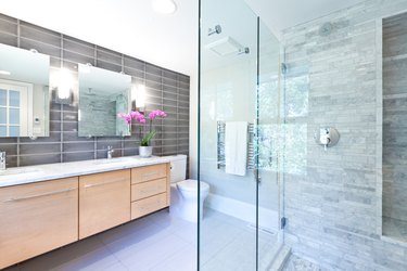 Contemporary Bathroom Design with Glass Shower Stall